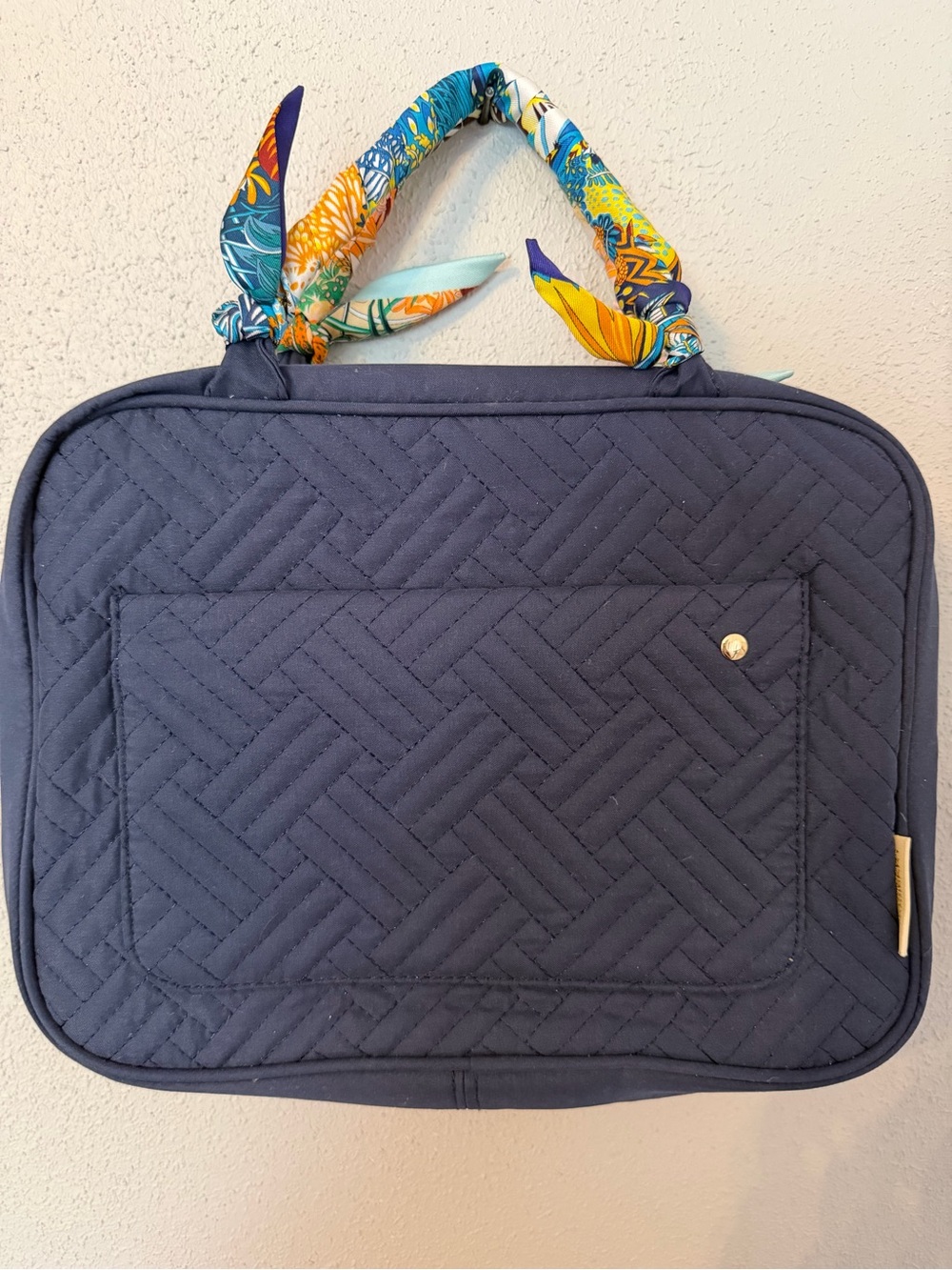 Quilted BagSmart Navy Blue Women's Travel Tote with Decorative Scarf Handle